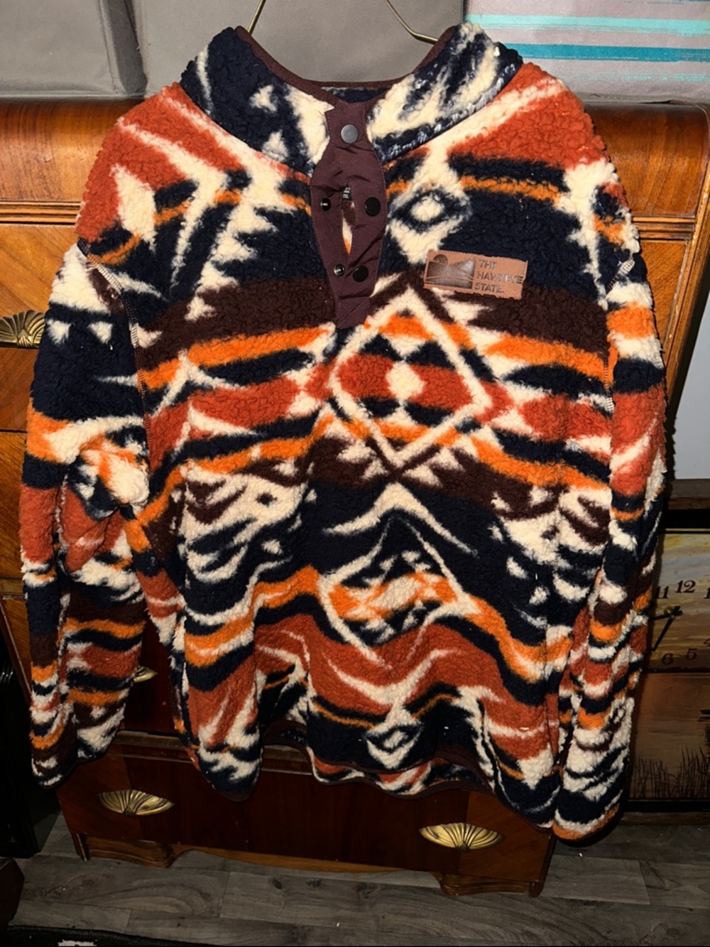 Men's Zip-Front Sherpa Sweater Jacket in Rust, Navy & Cream